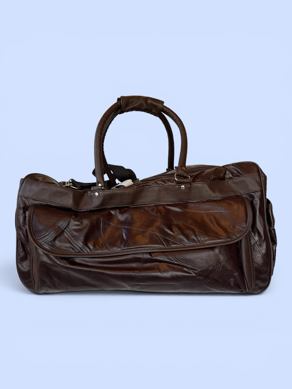 NWT Genuine Lambskin Leather Brown Weekender Duffel Travel Bag CarryOn Overnight - Picture 2 of 8